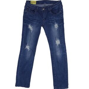 Machine Nouvelle Mode Diamond Distressed Straight Leg Jeans 9 Slim Fit Stretch